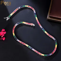 Necklaces Pera Fantastic Rainbow Square CZ Crystal Round Chokers Drop Charm Necklaces Christmas Gift Collar Jewellry Bijoux Femme P036