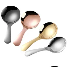 Spoons Stainless Steel Childrens Short Handle Round Head Spoon Household Kitchen Tableware Creative Mini Tea Drop Delivery Home Gard Dhn2T