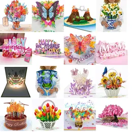 Biglietti d'auguri Cutpopup Biglietto pop-up per la festa della mamma Compleanno 3D Tip Cesto di fiori Drop Delivery Amgsj