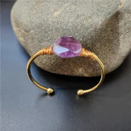 Bangles fuwo Doğal Kristal Kuvars Tel Sarılı Bangle Gül Ametistler Kuvars Ite Labradorit Agates Açık manşet bilezik BR019