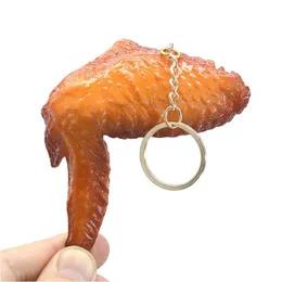 Keychains Lanyards Simated Food Pvc Orleans Roasted Wing Chicken Leg Pendant Keychain Childrens Toy Model Key Chain Keyring Drop D Dhjb5