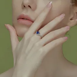 Cluster Rings Temperament Fashion Drop-shaped Simulation Sapphire Open Ring Female Group Set Zircon Colorful Treasure Live Man