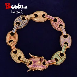 Bangle Bubble Letter Cuban Link Armband för män Bling Hip Hop smycken Kopparmaterial Iced Cubic Zircon Christmas Gift 2021 Trend