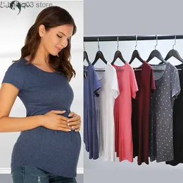 Zwangerschapsjurken zomer zwangerschap tops vrouwen zwangerschap zwangerschap korte mouw t-shirts casual T-stukken voor zwangere elegante dames vouwen topvrouwen kleding T230523