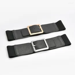 Belts YonbaoDY 7.5cm Width Wide Belt Women's Elastic Waistband For Coat And Dress Retro Style Square Pin Buckle Girdle