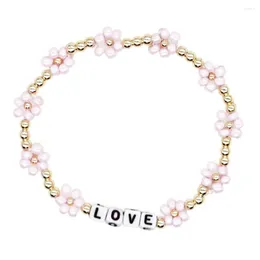 Strand Shinus LOVE Letter Bracelets For Girl Gift Pink Daisy Flower Charm Pulseras Gold Tone Beaded Bracelet Women Cute Jewelry