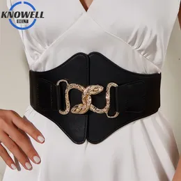 Other Fashion Accessories Elastic Gothic Corset Mujer Pu Leather Rubber Snake Buckle Women'S Corset Belt Fashion Casual Black Wide Belt For Dresses Autumn 230523
