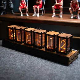 Desk Table Clocks Luxury Nixie Glow Tube Clock Wood DIY Table Clock Creative Electronic Desktop Clocks RGB Silent Digital Watch Decoration Gift 230523