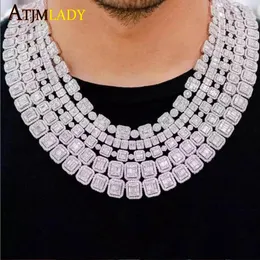 قلادة بالجملة مثلج بلينغ تشيك ستايلستر تنس سلسلة قلادة قلادة قلادة Hiphop Baguette 5A Clay Cubic Zirconia Mens Hcker Jewelry