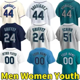 Niestandardowe koszulki baseballowe Julio Rodriguez 24 Ken Griffey Jr. Ty France Robbie Ray Eugenio Suarez Teoscar Hernandez Crawford Kolten Wong AJ Pollock Ichiro Suzuki Jersey