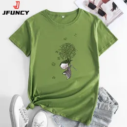 女性のTシャツJFuncyレディースコットンTシャツファッションカワイイハラジュクグラフィックTシャツ夏半袖女性ティートップス女性Tシャツ服230522