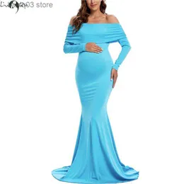 Vestidos de maternidade Liu Qu Off Offs Maternity Shotoshoot Dress Slave Longa Rouched Maternidade Vestido Baby Churcia Vestido grávida T230523