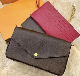 Luksusowy portfel Felicie Pochette Designer Torebka Torba łańcuchowa M61276 10A torebka Kobiety Crossbody Torebka Trzyczęści z pudełkiem stare palence monety monety Portfele Lady CHOLET