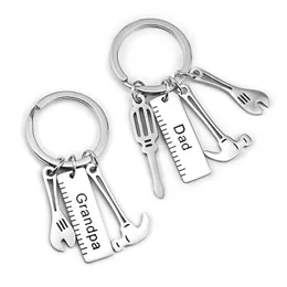 Keychains Lanyards Stainless Steel Keychain Pendant Creative Hammer Screwdriver Wrench Tool Keyring Car Decoration Key Chain Fathe Dh3W6