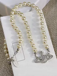 Modedesignerin Vivian Anhänger Halsketten Frauen Perle Saturn Colliers Planet Halskette Cjeweler Frau Westwoods Schmuck 4854