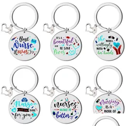 Keychains Lanyards Colorf Nurse Day rostfritt stål Keychain Pendant Creative Gift Keyring Drop Delivery Fashion Accessories Dhrlg