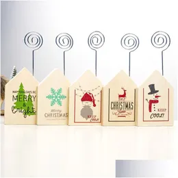 Christmas Decorations Wooden Label Holder House Shape Cartoon Office Desktop Decoration Memo Clip Party Seat Card Holders Drop Deliv Dhyxk