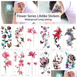 Temporary Tattoos Tattoo Sticker Water Transfer For Body Art Cool 3D Waterproof Girls Flower Series Tatouage Temporaire Drop Deliver Dhut4