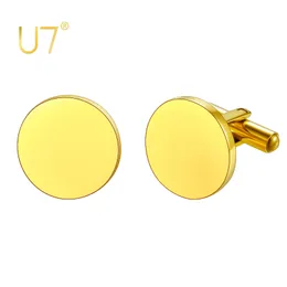 U7 Stainless Steel Classic Cufflinks Round Surface Shirt Studs Engagement Wedding Cuff Links Jewelry Gift for Father Husband