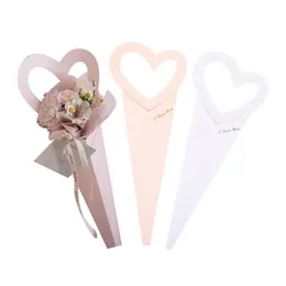 Present Wrap Romantic Bouquet Heart Boxes Love Rose Flower Box Cardboard For Women Sweet Packaging Single Bunch Dekorera Valentine Day Dhooh