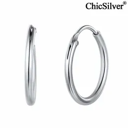 Huggie ChicSilver 925 en argent sterling petites boucles d'oreilles créoles cercle sans fin grand Huggie boucles d'oreilles rondes créoles bijoux de mode pour les femmes