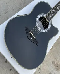 Guitarra eléctrica negra de cuerpo hueco de 6 cuerdas hecha a mano, cuerpo de fibra de carbono, diapasón de ébano, encuadernación de abulón, preamplificador F5T Pick4007898