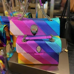 Mens Famous Kurt Geiger Handbag Rainbow Bag London äkta läderdesigner Tygväskor Kvinnor Flip Stripes Gym Axelväska Lyxig koppling Silverkedja Cross Body Påsar