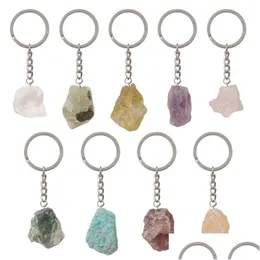 Keychains Lanyards Irregar Crystal Stone Keychain Pendant Healing Natural Gemstone Key Chain Lage Decoration Keyring Drop Delivery Dhwuo