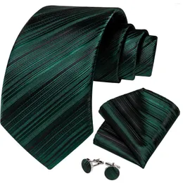 Bow Ties Green Striped Silk for Men Solid Solidal Wedding Business Accessories Pocket Square Cufflinks Gifthale بالجملة