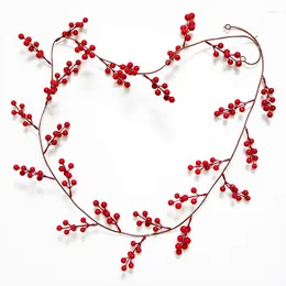 Flores decorativas 1 peça/saco de 190 cm de comprimento Berry Red String pendente de Natal Decoração de árvore de família Festival DIY Crafts