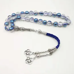 Kleidung Burst Crystal Tasbih Blaue Perlen mit Leder Quasten Neue Stil Kristall Frauen Gebetperlen 33 66 99Bads Muslim Rosenkranz