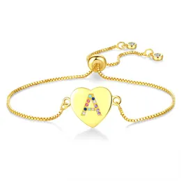 Link bransoletki moda prosta, regulowana platowana złoto litera w kształcie serca wisior z cyrkonem bransoletka dzika impreza łańcuch biżuterii