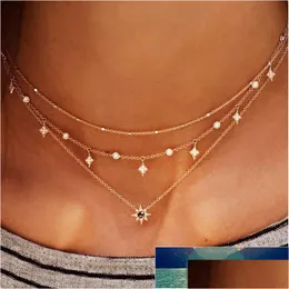 قلادات قلادة ToCona Charm Gem Gem Gem Crystal Star Bead Chain Tassel Mtilayer Clavicle Neckace Women Boho Gold Party Jewe Dhgarden DHZV3