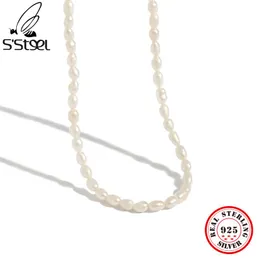 목걸이 S'steel Pure 925 Silver Chain Necklace Sweet Freshwater Pearls Choker 여성 고딕 디자이너 매력 기념일 2022 트렌드