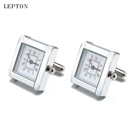 Lepton funktionell klocka manschettknappar för män fyrkantig riktig klocka manschett länkar med batteri digitala män klocka manschettlänk relojes gemelos