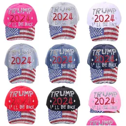 Boll Caps Diamond Striped American Flag Baseball Cap 2024 Trump Denim Sun Hat Peaked Drop Leverans Fashion Accessories Hats S DHSZ1