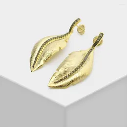 달린 귀걸이 Amorita Boutique 이탈리아 공예 조각 조각 된 금은 절묘한 지르콘 도금 925 실버 우아한 지적 바람 이어링