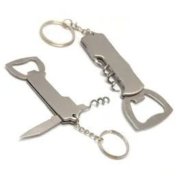 Openers Stainless Steel Bottle Opener Keychains Mtifunctional Folding Knife Keychain Home Kitchen Tool Screw Corkscrew Drop Delivery Dhiur