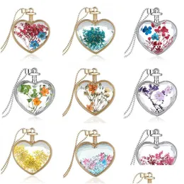 Pendant Necklaces Heart Shaped Crystal Necklace Creative Dry Flower Womens Fashion Accessories Drop Delivery Jewelry Pendants Dh0Xh