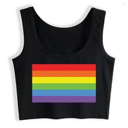 Tanques femininos Cropt Top Sport Bandeira arco -íris lésbica bissexual LGBT Orgulho gay Kawaii Inscrições de algodão Tops