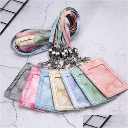 Keychains Lanyards PU Leather Work Card Keychain Infällbart Marble Pattern Mönster ID Hylsa Drop Delivery Fashion Accessories Dhttp