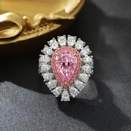 Вода капля 6ct розовый бриллиантовый кольцо 100% Реал 925 Серебряные серебряные обручальные кольца для женщин для женских свадебных украшений подарки
