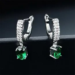 Boucles d'oreilles Réel 925 boucles d'oreilles en argent Sterling pendantes goutte créée russe Nano émeraude Vintage boucles d'oreilles à pince pour les femmes cadeaux bijoux fins