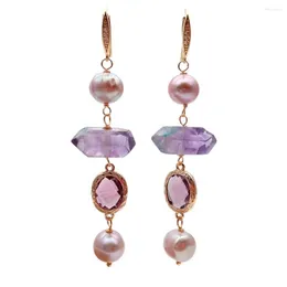 dangle earrings y.ingy for women cultured purple pearl amethyst double point handmade Jewelry