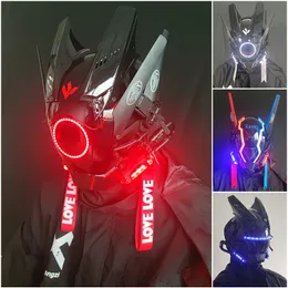 Party Masks 27 Modeller Pipe Dreadlocks Cyberpunk Mask Cosplay Shinobi Mask Special Forces Samurai Masks Triangle Project EL With LED Light 230523