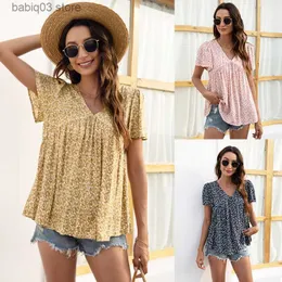 Moderskapstoppar Tees Summer Cotton Maternity Tops Kort ärm T-shirt Tees Casual Female Women Polka Dot V-hals Blus Skjorta Toppar Kläder Plus Size T230523