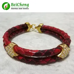 Браслеты BC Watch Gift Red Python Skin Snake 5MM Мужские с квадратным круглым браслетом из нержавеющей стали