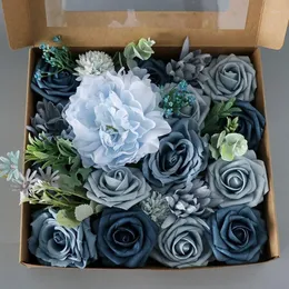 Flores decorativas em caixa Artificial Flower Supplies para Decoração de Casamento Festival de Aniversário Mother Day's Day Presente com STEM DIY