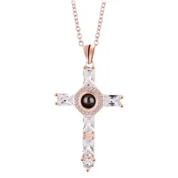 Pendant Necklaces Creative Cross Necklace Diamond Projection Christmas Gift Fashion Jewelry Accessories 4X2.2Cm Drop Delivery Pendant Dhnhs