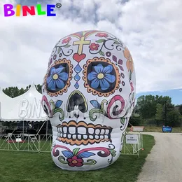 6mH 20ftH with blower Large outdoor inflatable skull skeleton head with led light n colorful patterns for halloween decoration